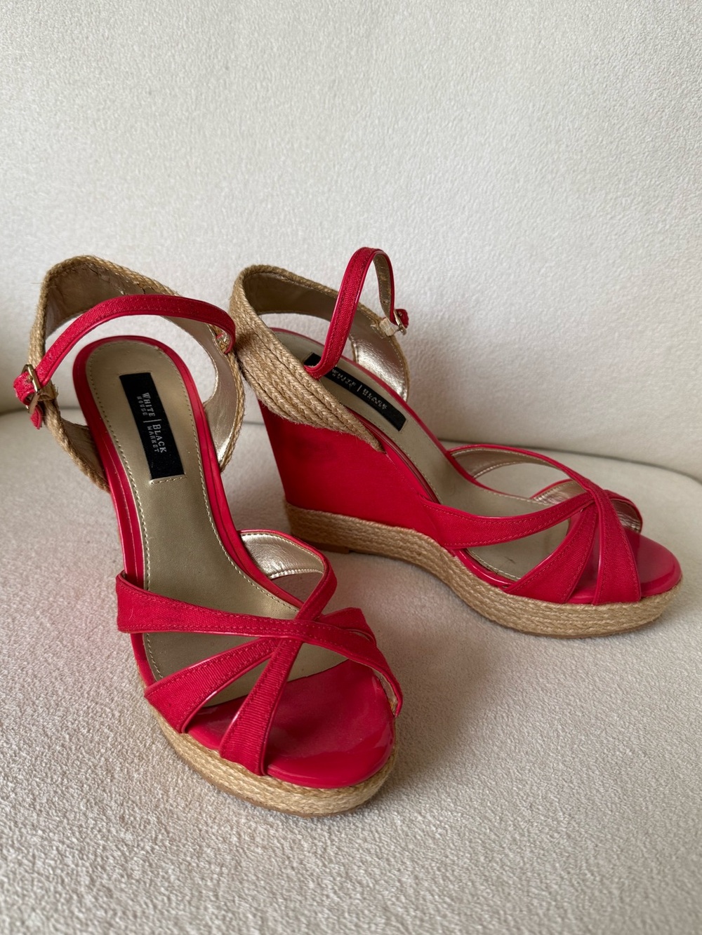 White House Black Market Red Espadrille Wedge Sandals